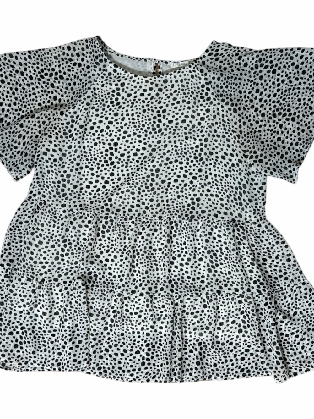 JODIFL Black and White Dalmatian Print Boho Babydoll Top